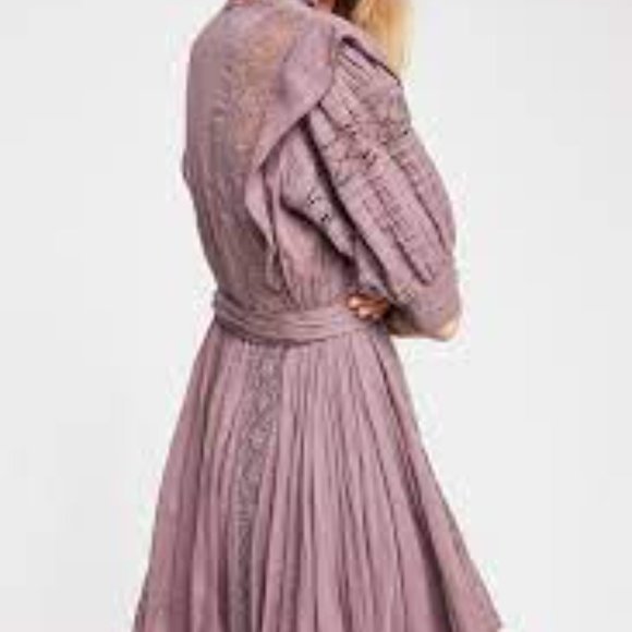 Free People Sidney Lace Pintucket Plum Dress - Picture 4 of 4
